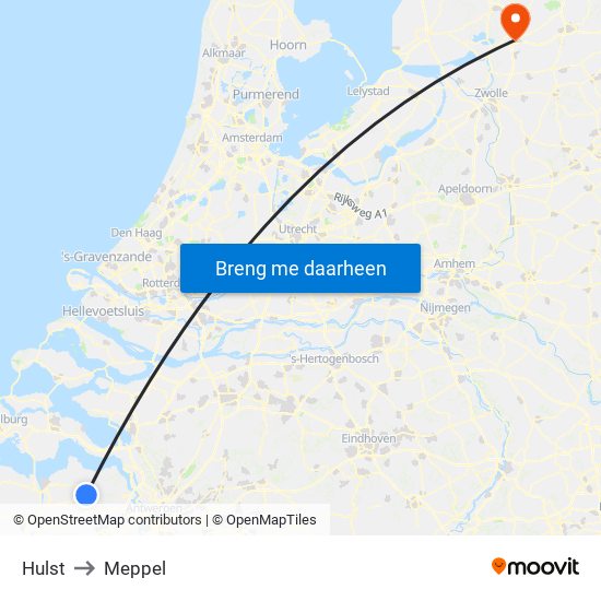 Hulst to Meppel map