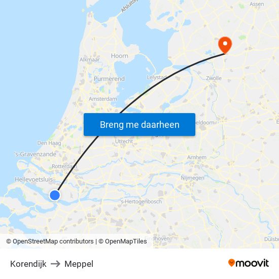 Korendijk to Meppel map