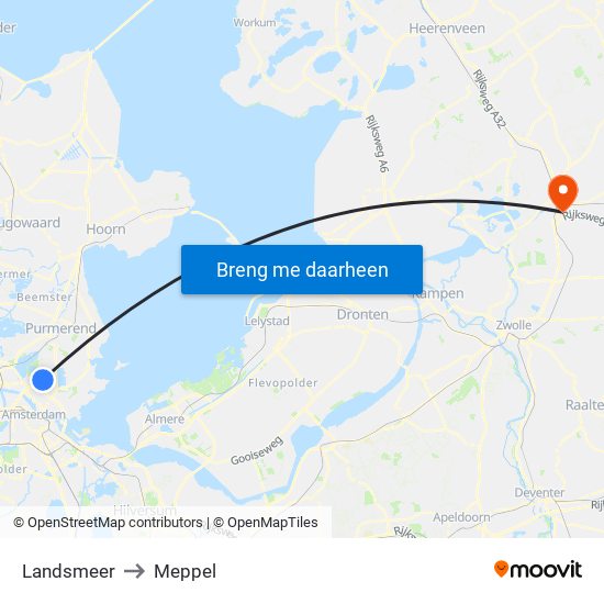 Landsmeer to Meppel map