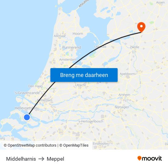 Middelharnis to Meppel map