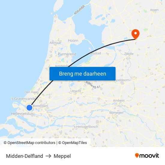 Midden-Delfland to Meppel map