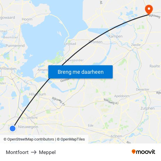Montfoort to Meppel map