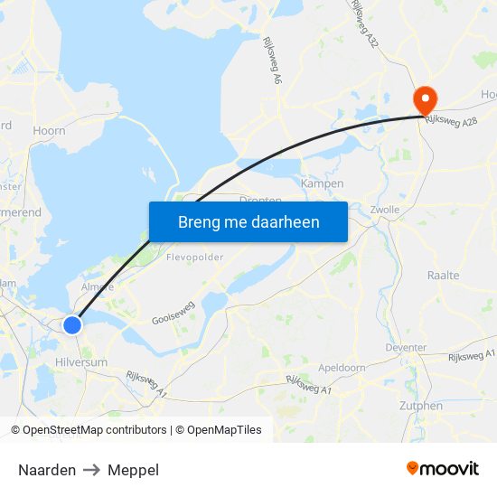 Naarden to Meppel map