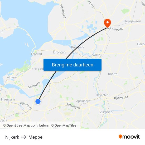 Nijkerk to Meppel map