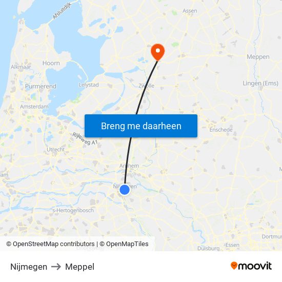 Nijmegen to Meppel map