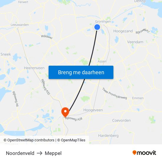 Noordenveld to Meppel map