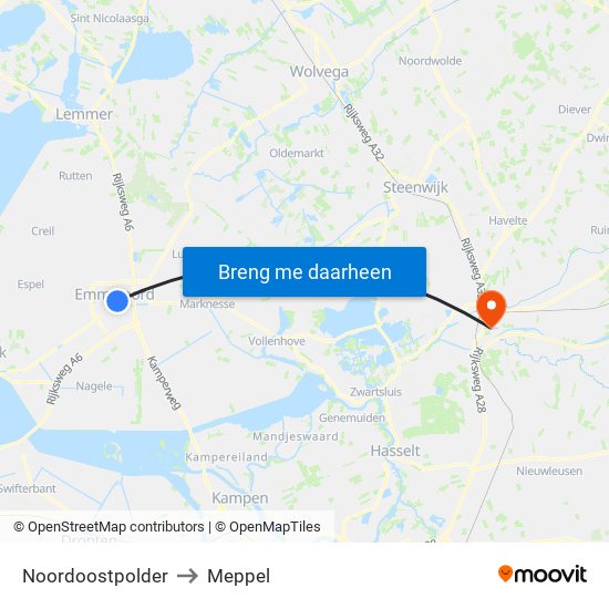 Noordoostpolder to Meppel map