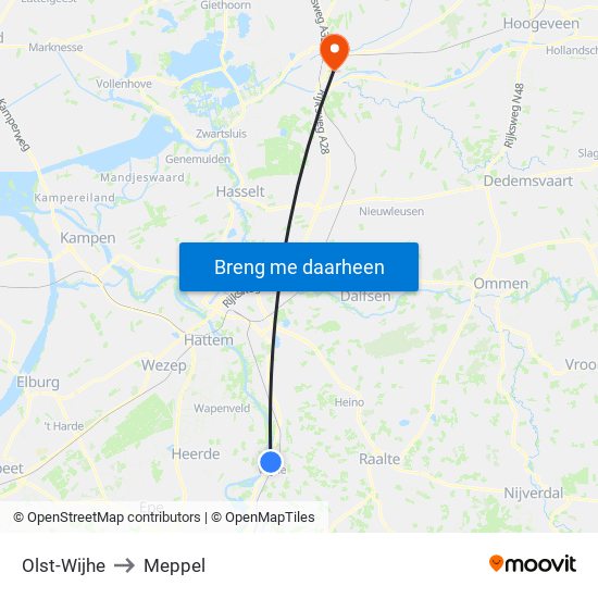Olst-Wijhe to Meppel map