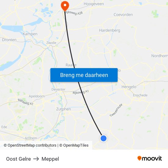 Oost Gelre to Meppel map