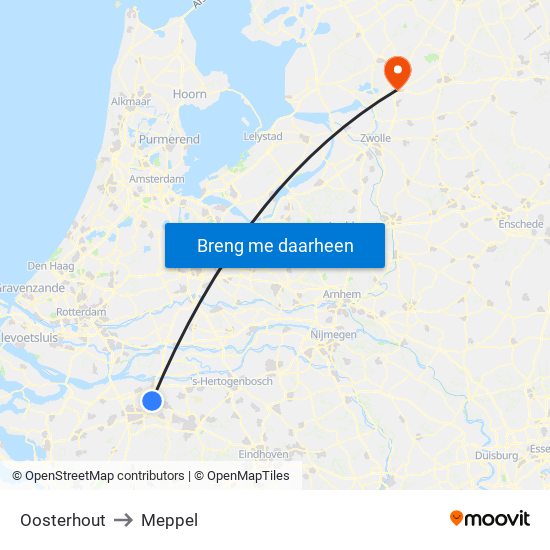 Oosterhout to Meppel map