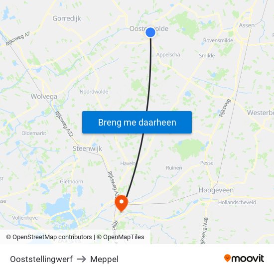 Ooststellingwerf to Meppel map