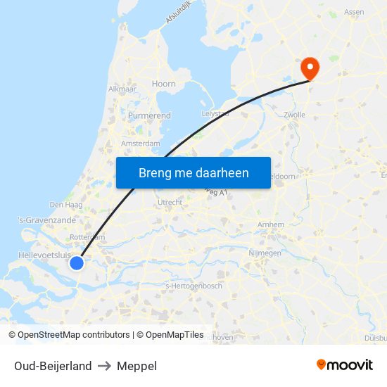 Oud-Beijerland to Meppel map