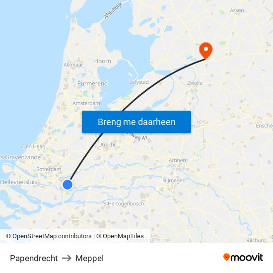 Papendrecht to Meppel map