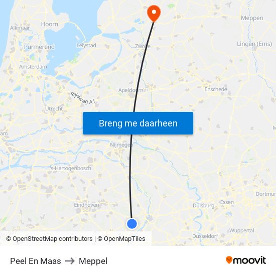 Peel En Maas to Meppel map