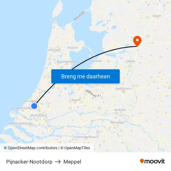 Pijnacker-Nootdorp to Meppel map