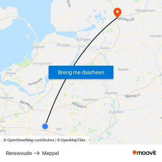 Renswoude to Meppel map