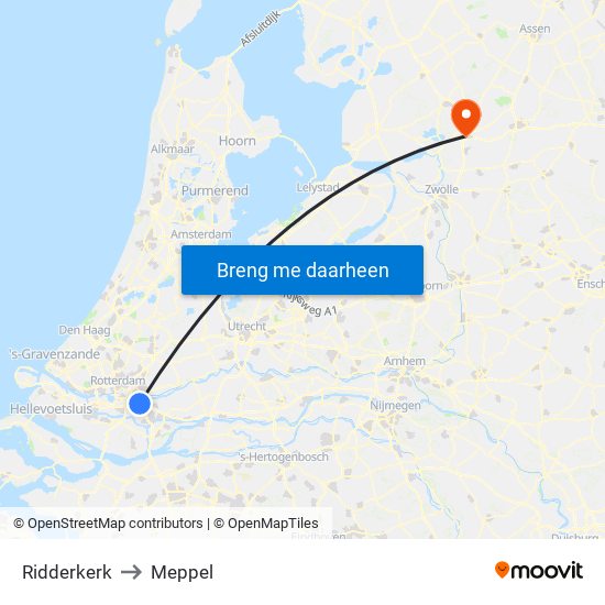 Ridderkerk to Meppel map