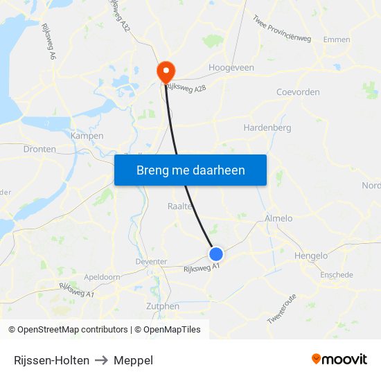 Rijssen-Holten to Meppel map