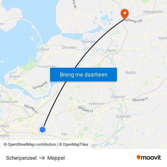 Scherpenzeel to Meppel map