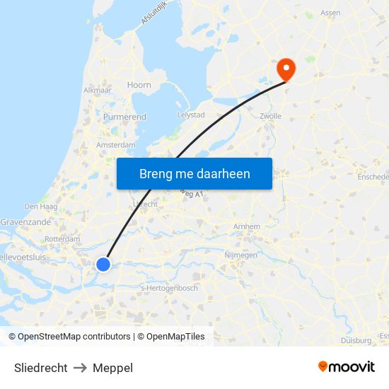 Sliedrecht to Meppel map