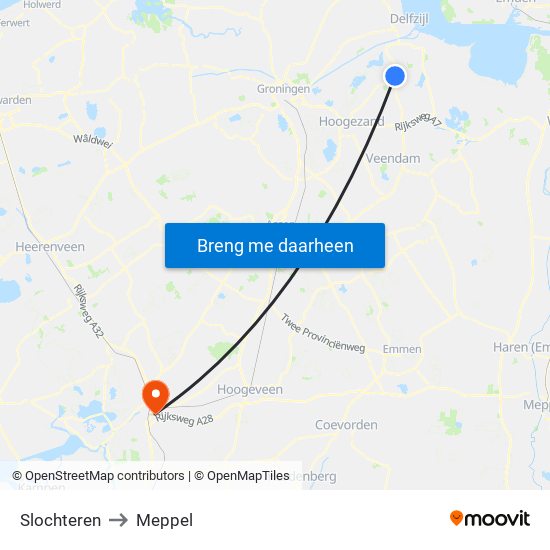 Slochteren to Meppel map