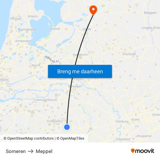 Someren to Meppel map