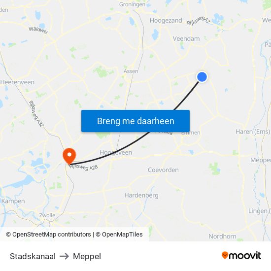 Stadskanaal to Meppel map