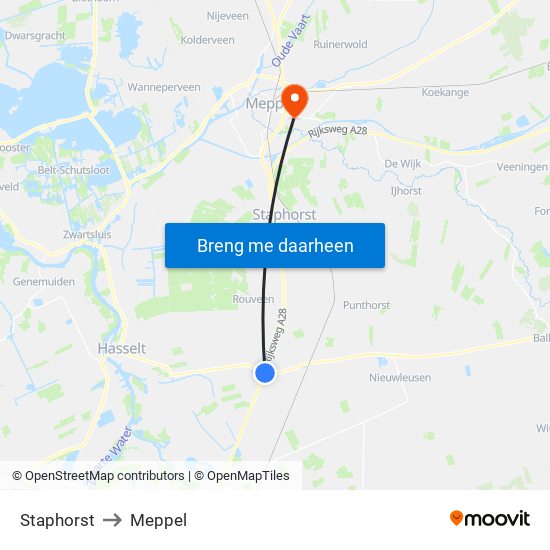 Staphorst to Meppel map