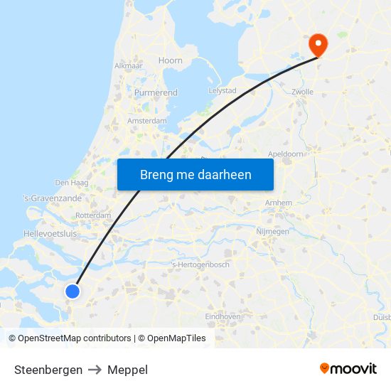 Steenbergen to Meppel map