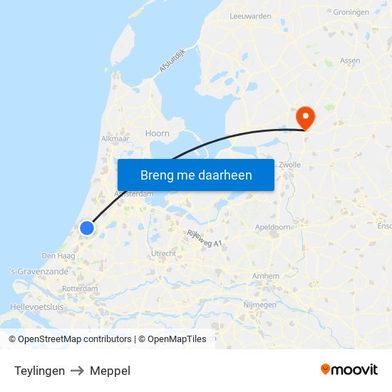 Teylingen to Meppel map