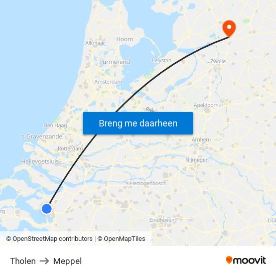 Tholen to Meppel map