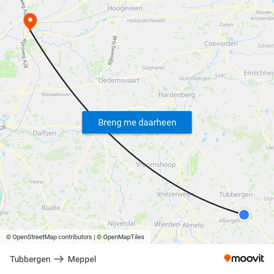 Tubbergen to Meppel map
