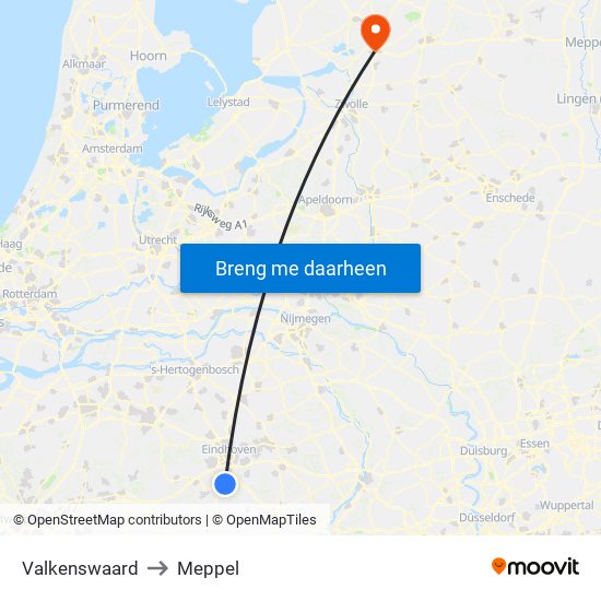 Valkenswaard to Meppel map