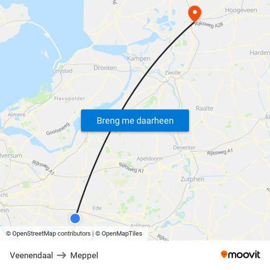 Veenendaal to Meppel map