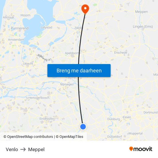 Venlo to Meppel map