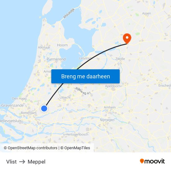 Vlist to Meppel map