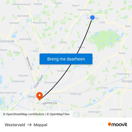 Westerveld to Meppel map