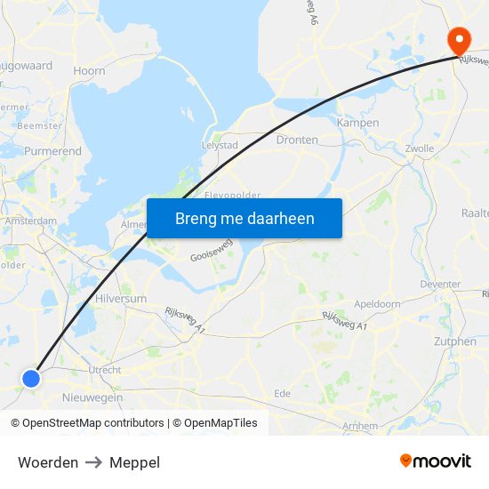 Woerden to Meppel map