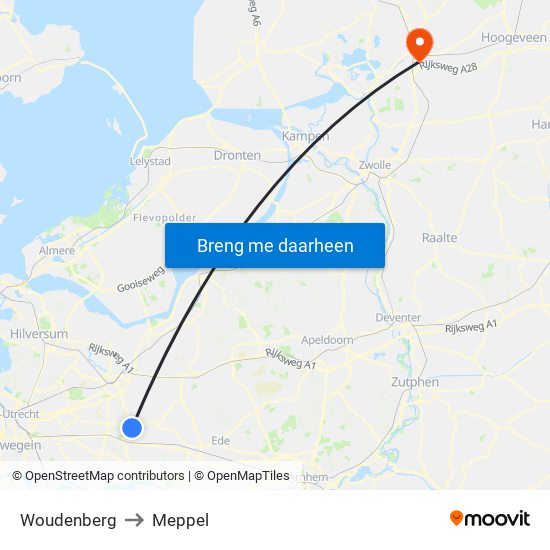 Woudenberg to Meppel map