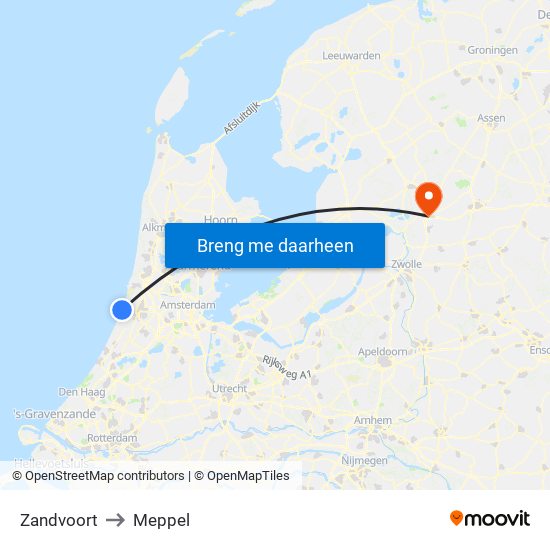 Zandvoort to Meppel map