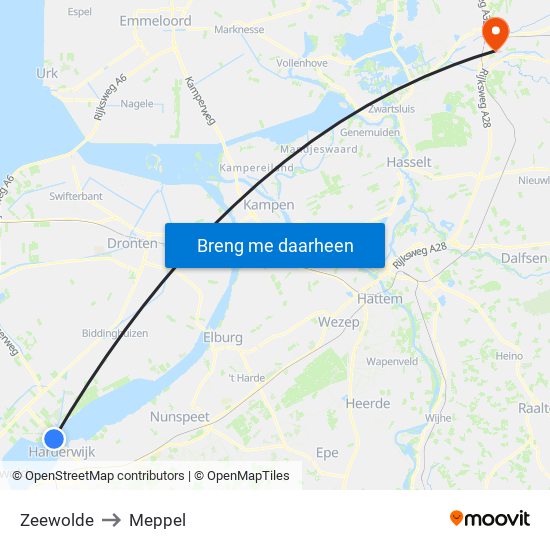Zeewolde to Meppel map