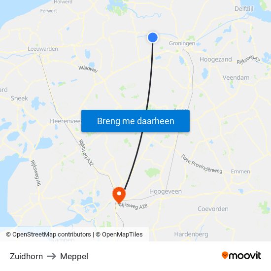 Zuidhorn to Meppel map