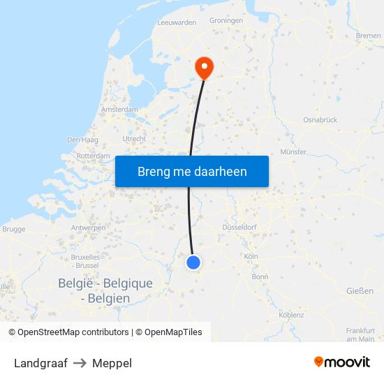 Landgraaf to Meppel map