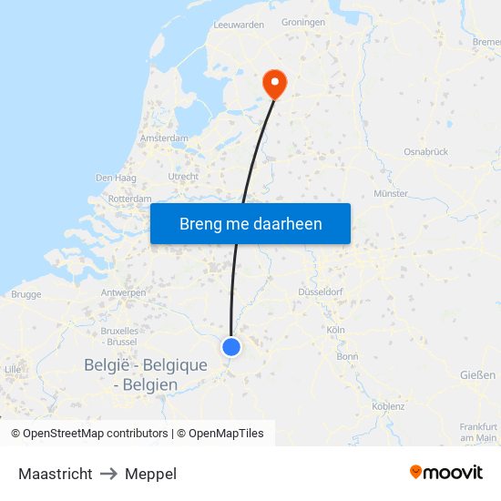 Maastricht to Meppel map