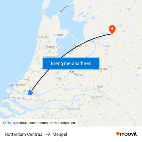 Rotterdam Centraal to Meppel map