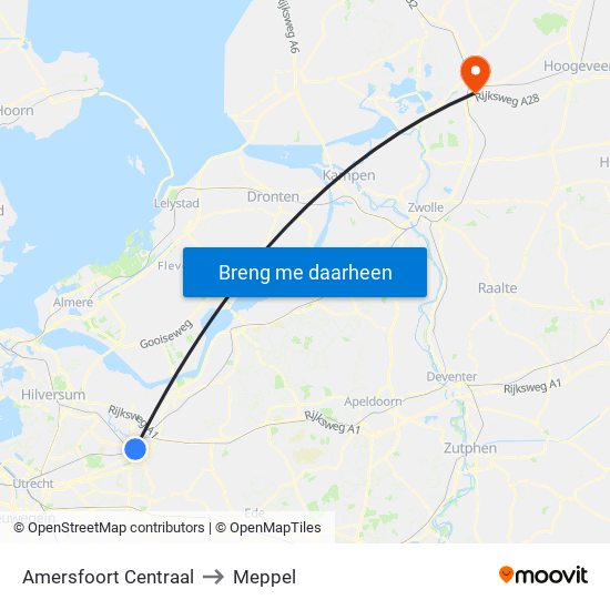 Amersfoort Centraal to Meppel map