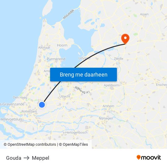 Gouda to Meppel map