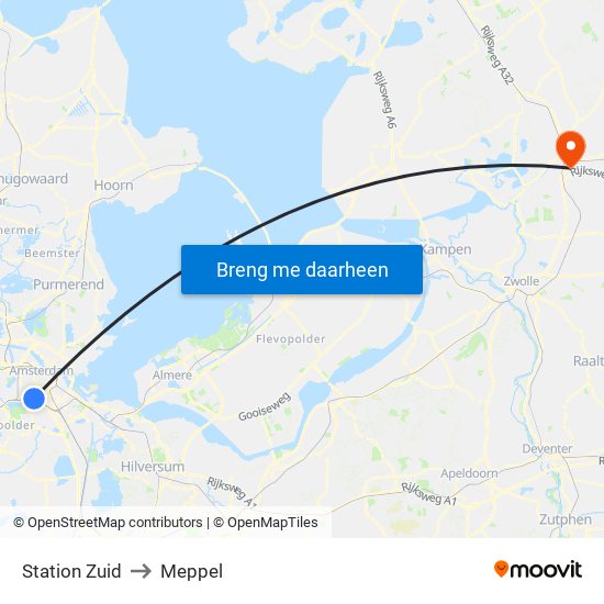 Station Zuid to Meppel map