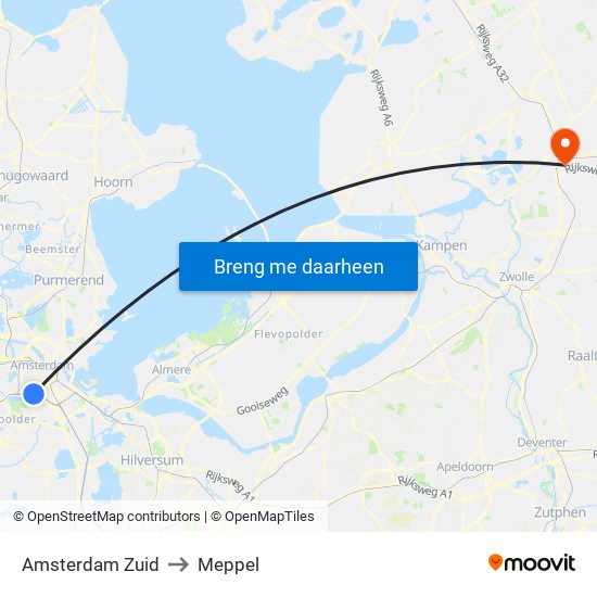 Amsterdam Zuid to Meppel map