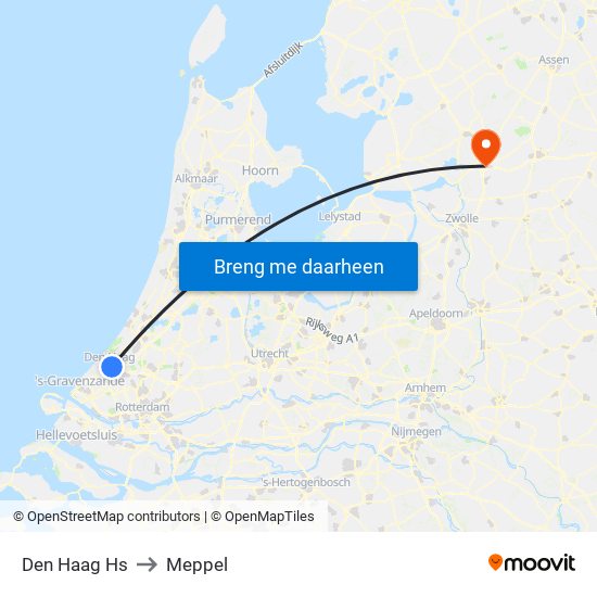 Den Haag Hs to Meppel map